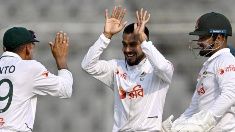 Mehidy Hasan and Taskin Ahmed Wreck Pakistan Middle Order After Awais’ Debut Century