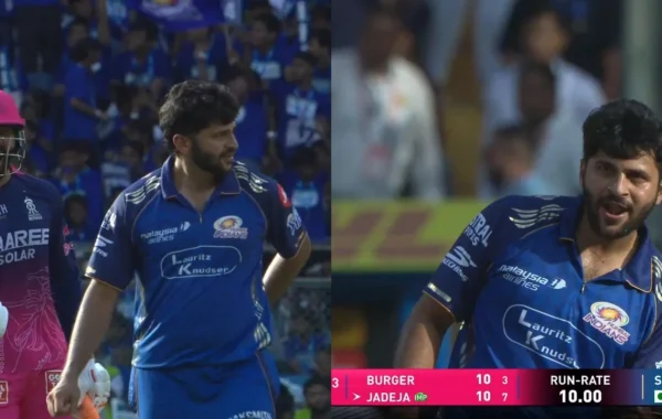 ravindra jadeja and shardul thakur involved in friendly banter during mi vs rr clash